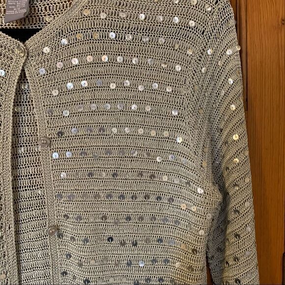 Pierre Cardin Gray Loose Knit Cardigan Sweater Sequins Detail Sz Medium Gorgeous - Picture 7 of 9